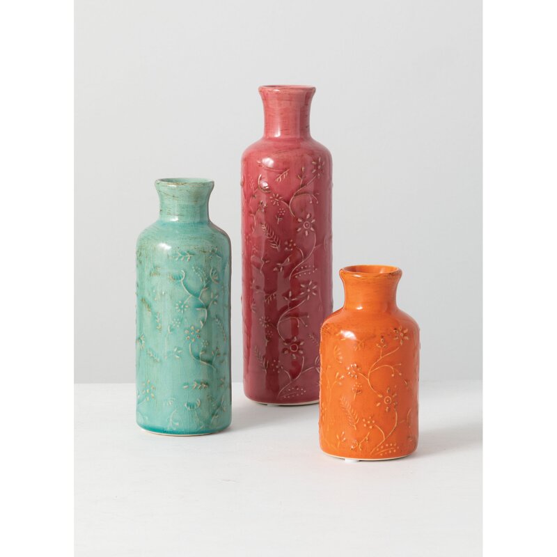 3+Piece+Arlillian+Multicolor+Ceramic+Decorative+Bottles+Set